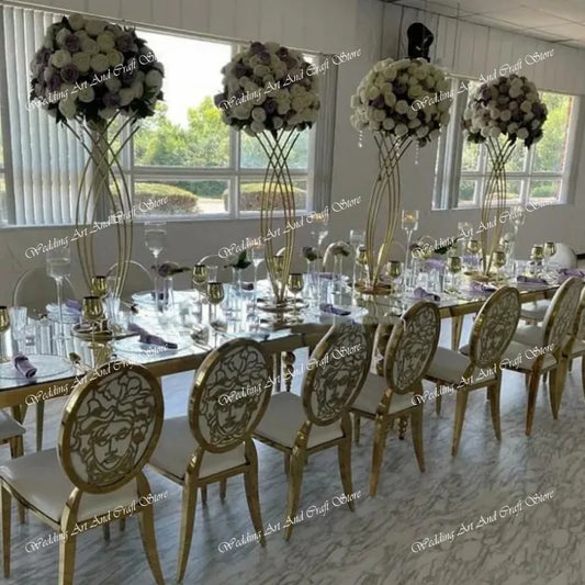 50pcs Gold/Silver Stainless Steel Oval Back Banquet Chairs – Luxury Wedding & Hotel Furniture