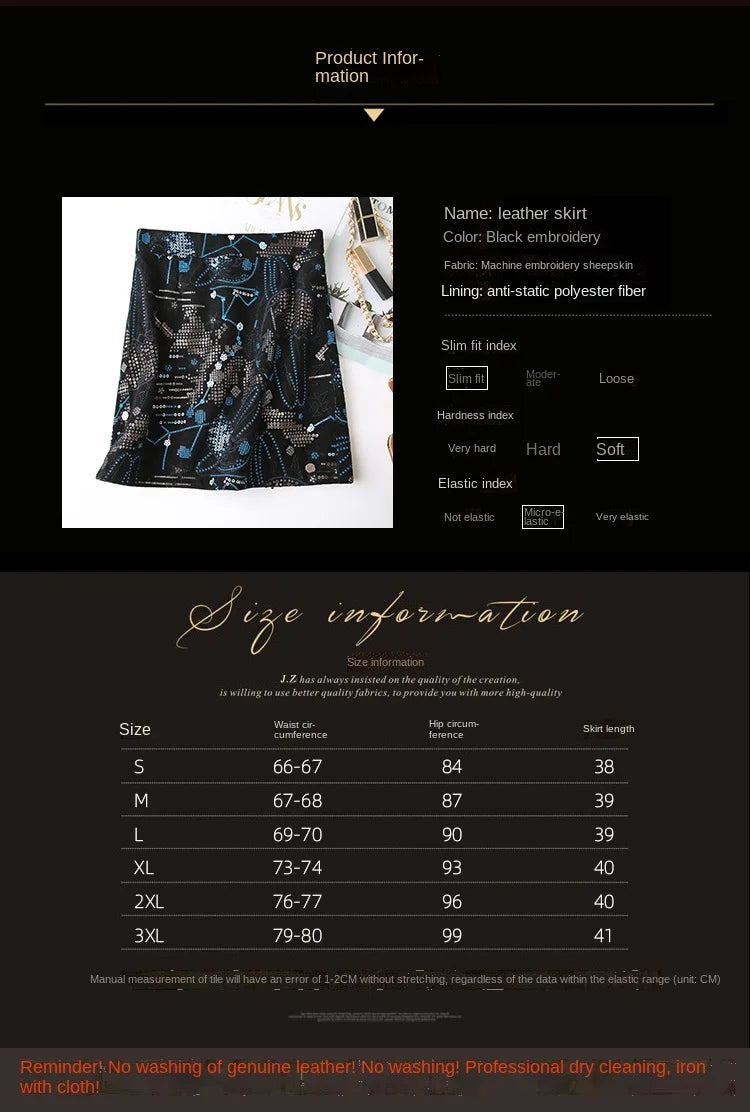 Real Sheepskin Sequin Embroidered Skirt Women's High Waist New Fashion A-Line Skirt Short Skirt J9