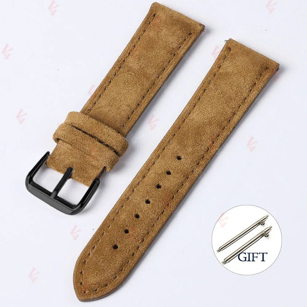 Vintage Suede Cowhide Watch Strap — 18mm 19mm 20mm 22mm Handmade Leather Band — view 9 of watch straps