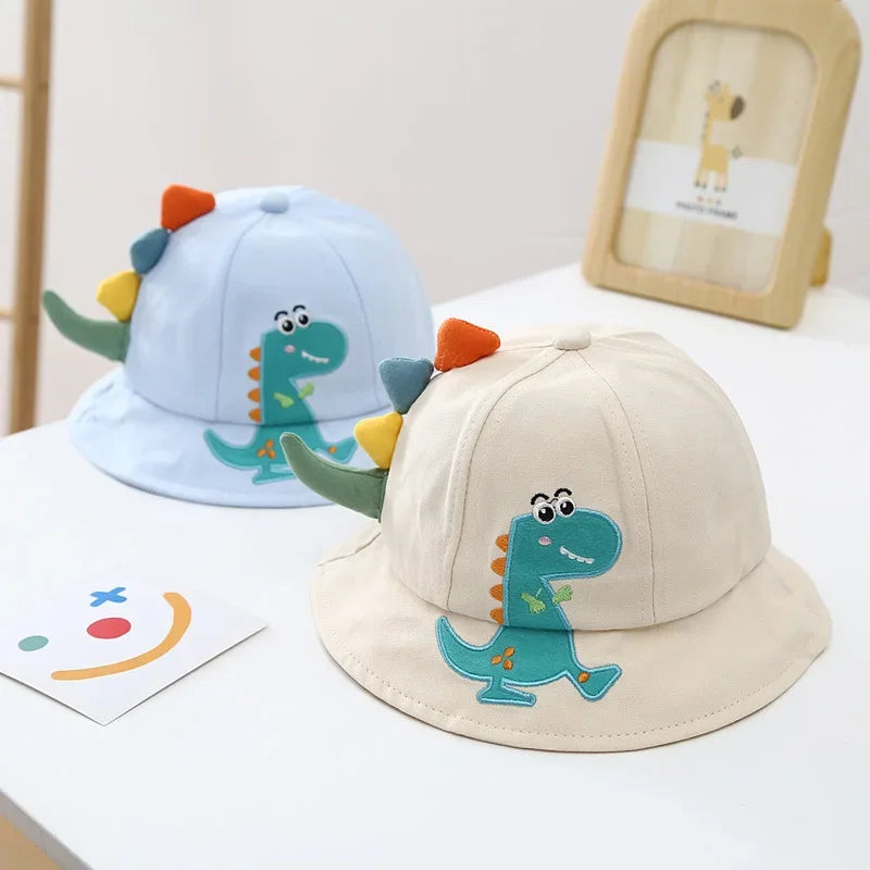 Cartoon Dinosaur Baby Panama Sun Hat - Wide-Brim Toddler Bucket Hat for Beach & Park — view 3 of baby hats