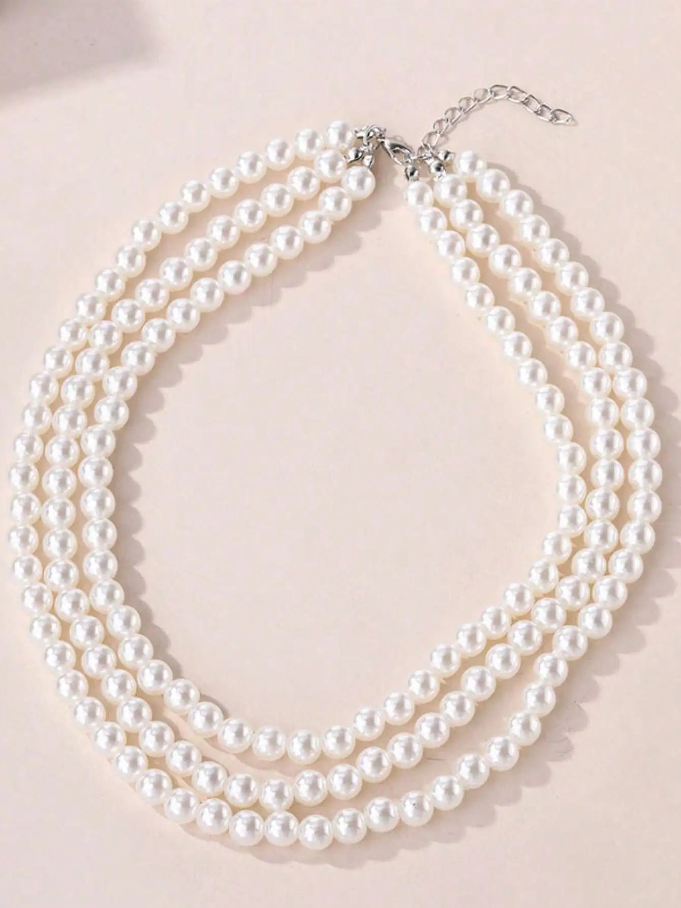 Pearl 3-Strand Layered Necklace — Silver-Tone Clasp Faux Pearl Statement for Women — view 1 of necklaces