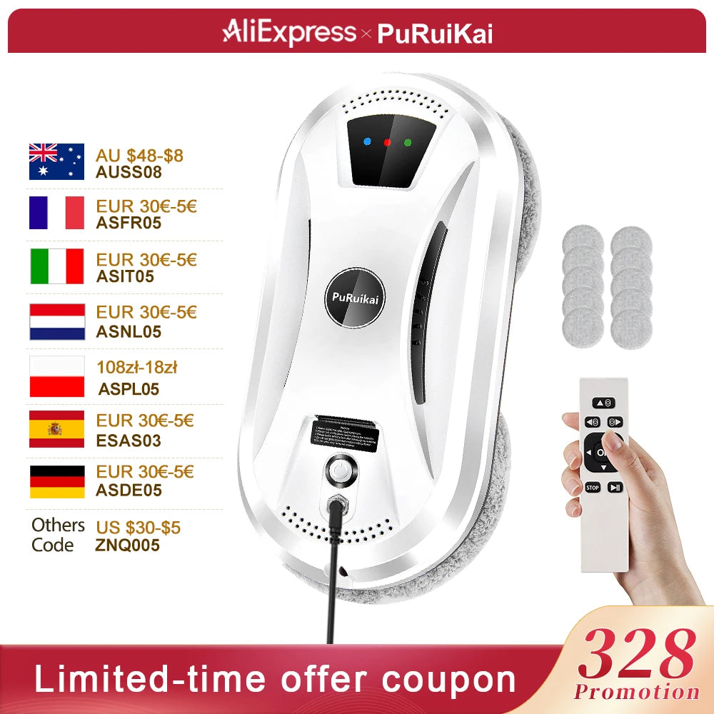 PuRuiKai AI smart automatic window cleaning robot for streak-free glass