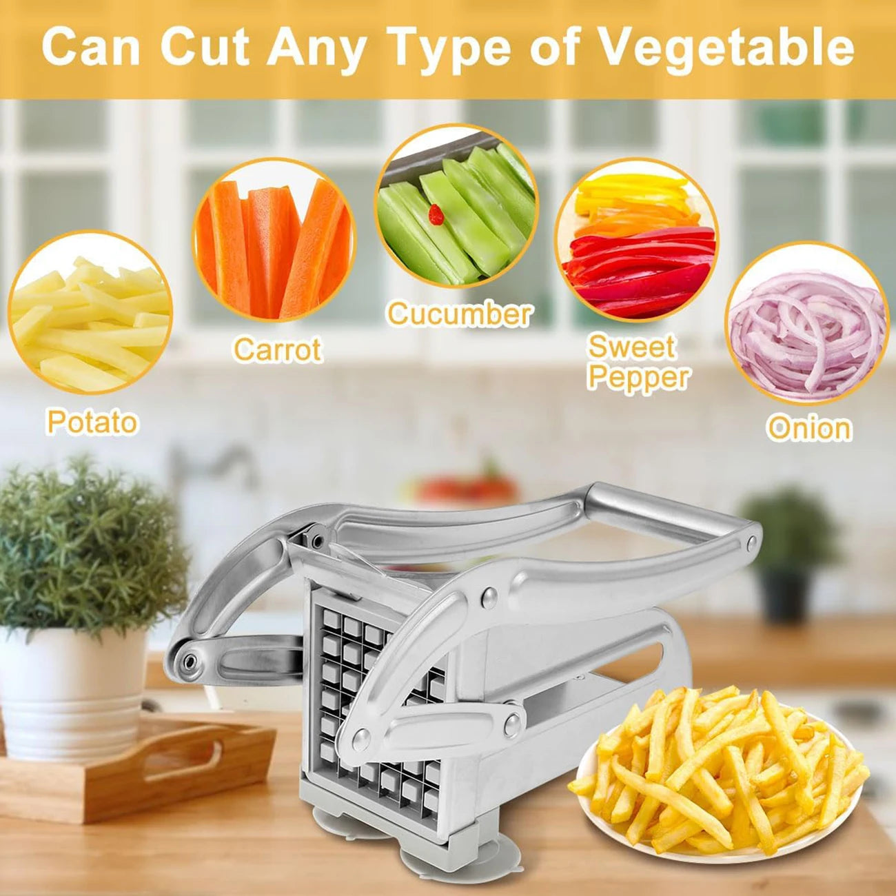 Stainless Steel French Fry Cutter – Quick-Cut Potato Slicer with 36/46-Hole Blades — view 3 of home & kitchen
