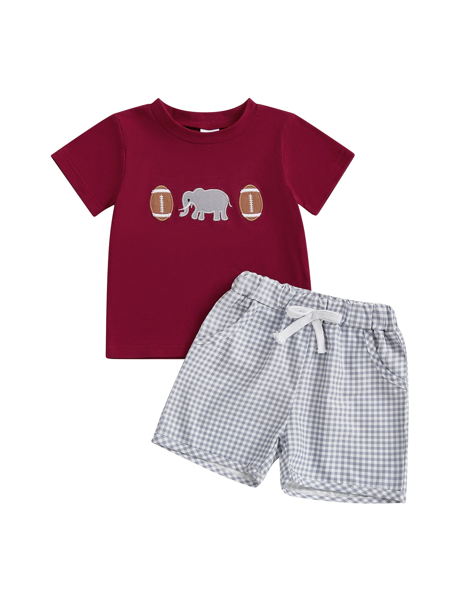 Boys Rugby Elephant Embroidery Top & Plaid Shorts - Preppy Summer Set — view 3 of boys sets