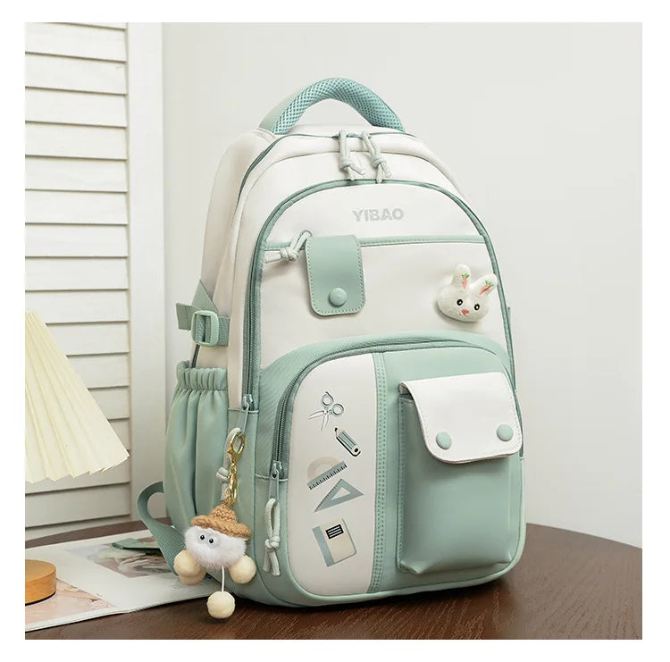 Cute rabbit children school backpack for teenage girls Fashionable splicing color contrast fresh lady knapsack kids schoolbags