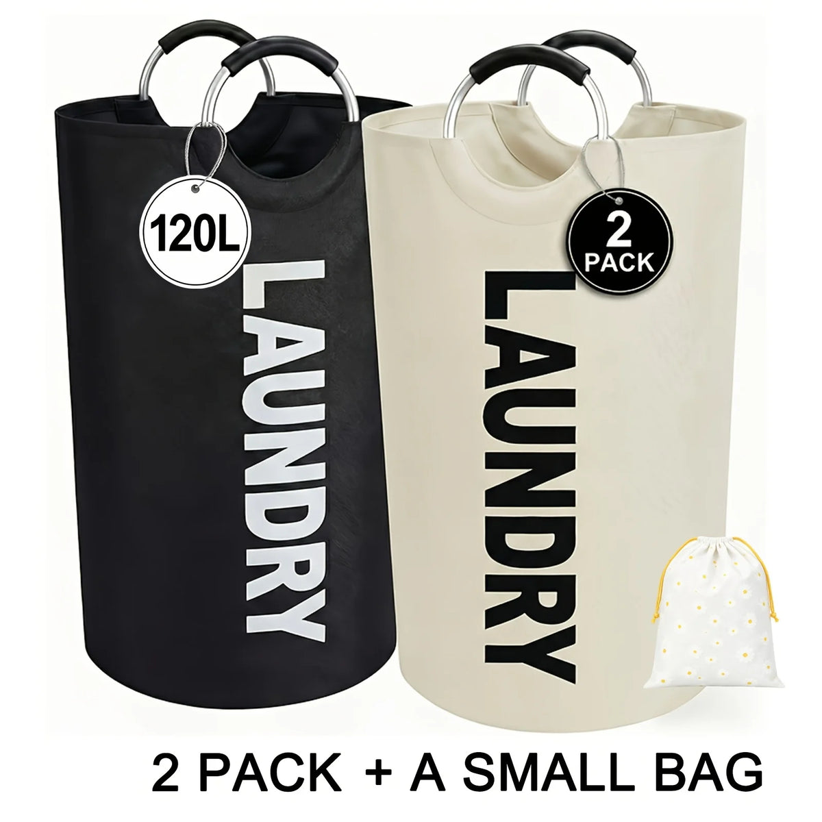 2-Pack Foldable Laundry Hamper with Detachable Bag, Tall — product photo 9