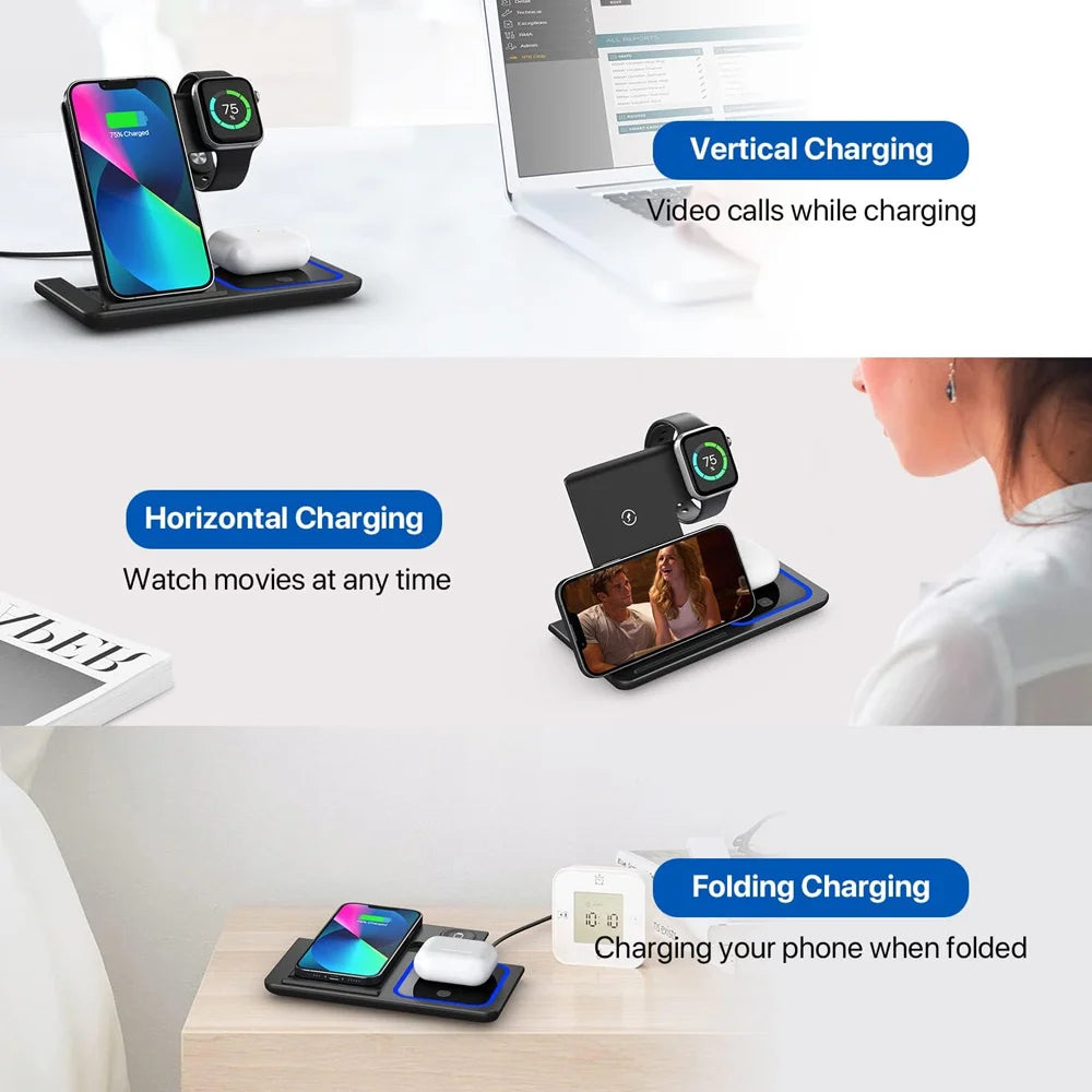 15W fast charging 3-in-1 foldable wireless charger bracket — view 2 of electronics & gadgets