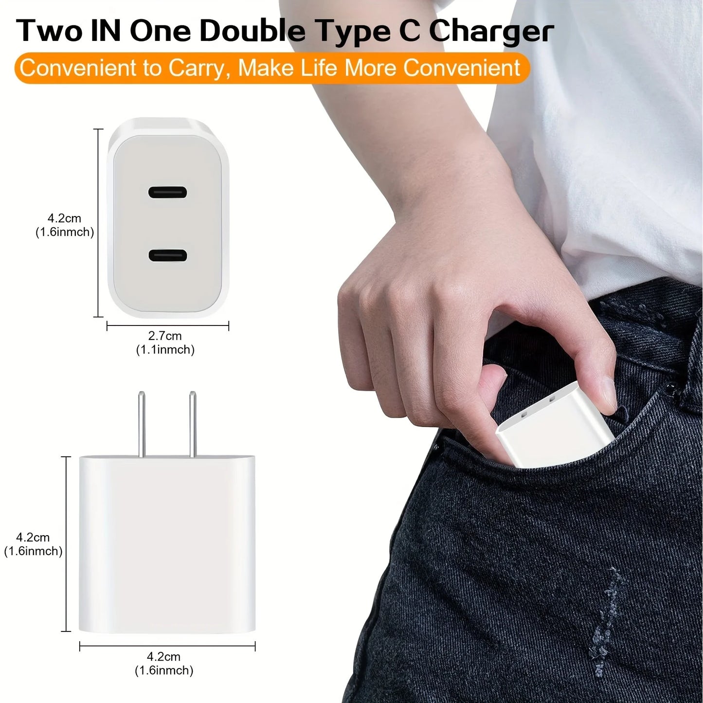 2-Pack 40W PD Dual-Port USB-C Charger + 10ft USB-C Cable — Long-Range Fast Charge — view 3 of chargers & cables