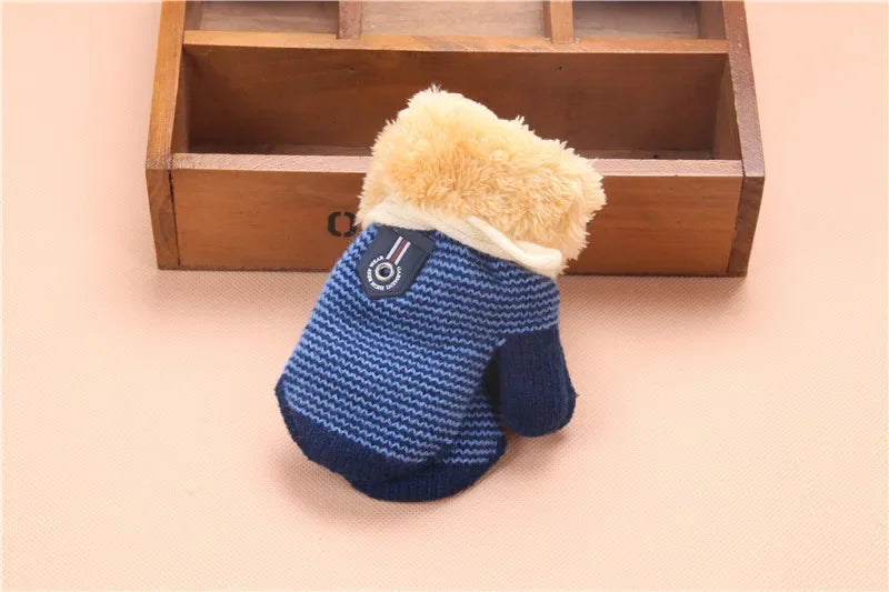 Baby Winter Knitted Gloves – 0-3 Years Warm Full-Finger Mittens with Rope