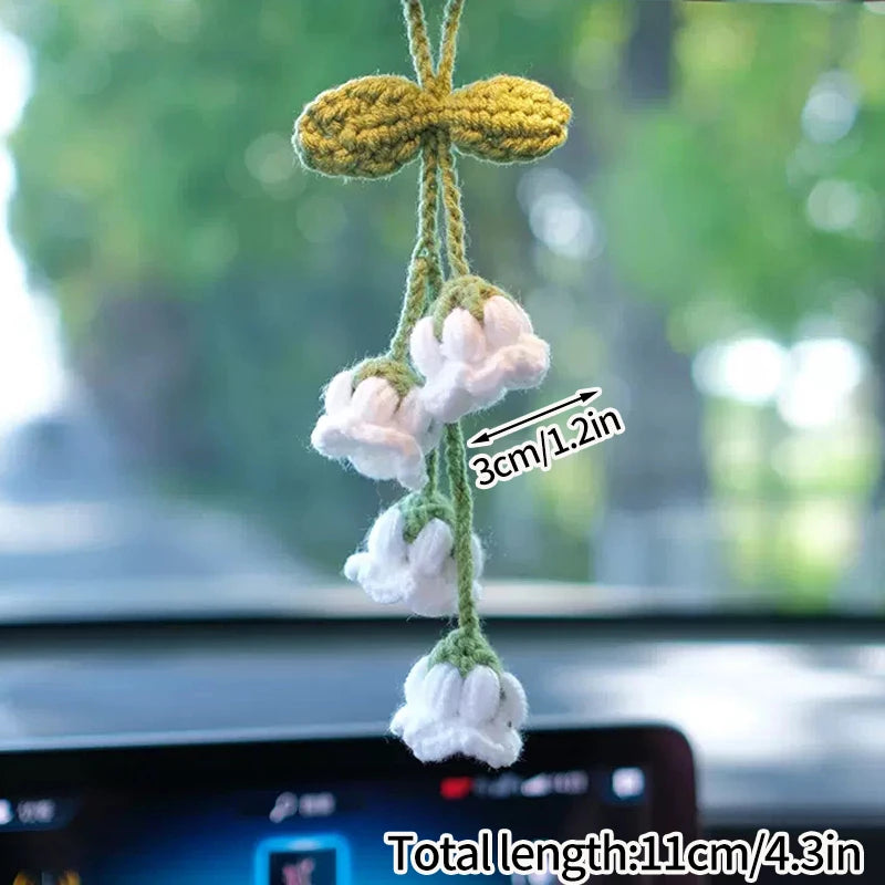 Home Decor Crochet Flower Pendant — Hand-Knitted Car Interior Hanging Decor & Bag Accessory