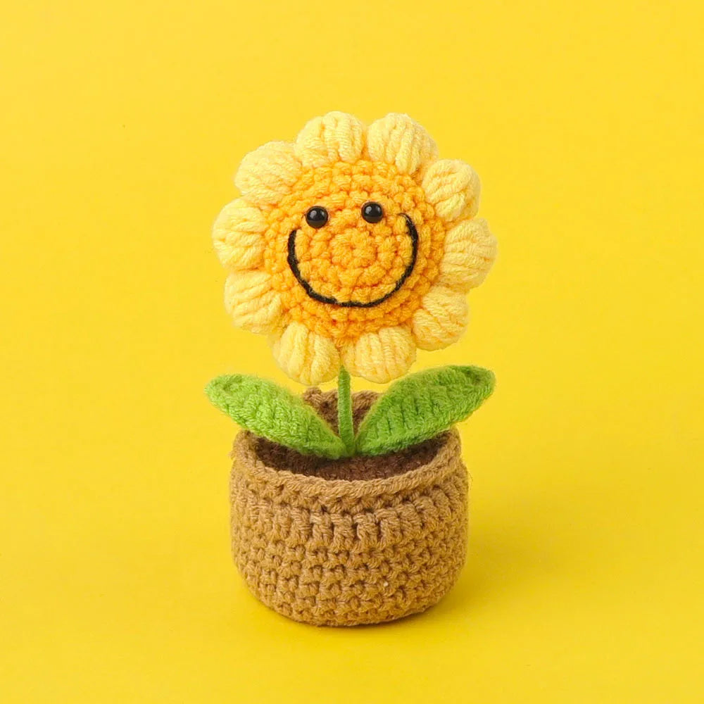 Home Decor Crochet Sunflower in Pot — Hand-Knitted Faux Flower Graduation Gift & Shelf Accent — view 15 of home decor