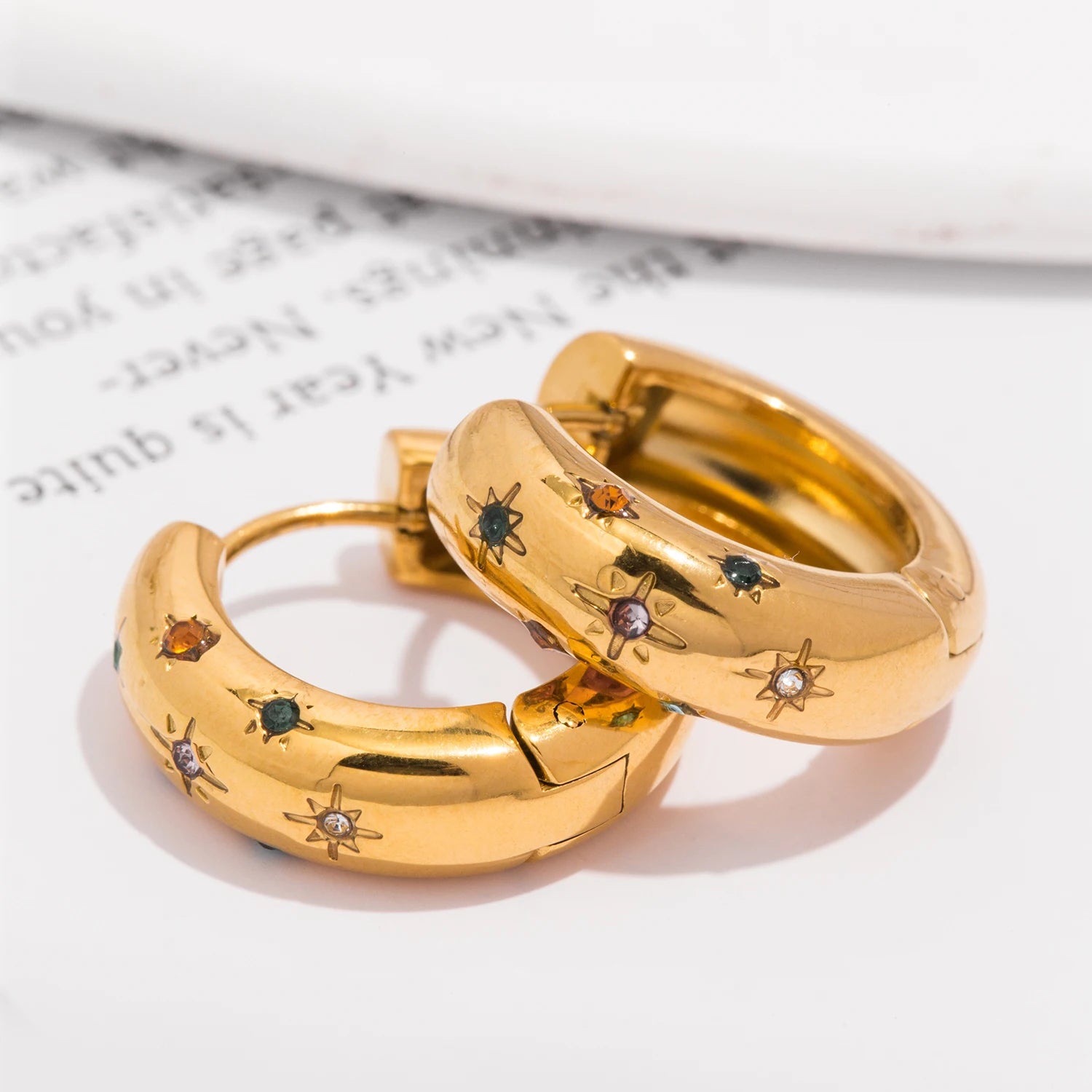 UHBINYCA Women's Zircon Hoop Earrings — 18K Gold Plated Stainless Steel Jewelry — view 9 of jewelry