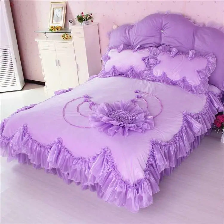 Winter Coral Fleece 4pcs Set Lace Princess Wind Pastoral Padded Plush Bed Skirt Double-sided Fleece Quilt Cover Bedding Sets