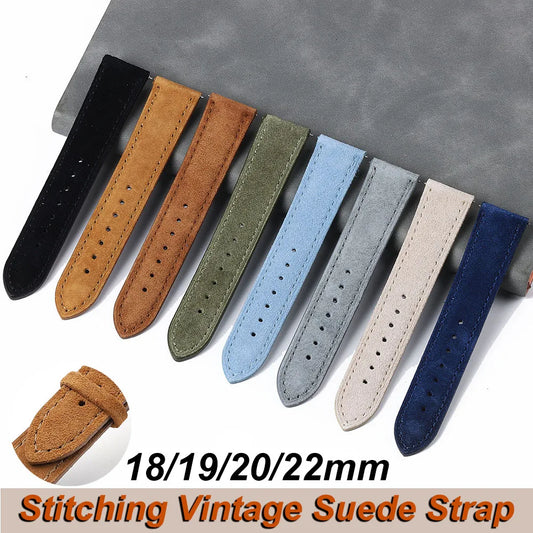 Vintage Suede Cowhide Watch Strap — 18mm 19mm 20mm 22mm Handmade Leather Band — view 1 of watch straps
