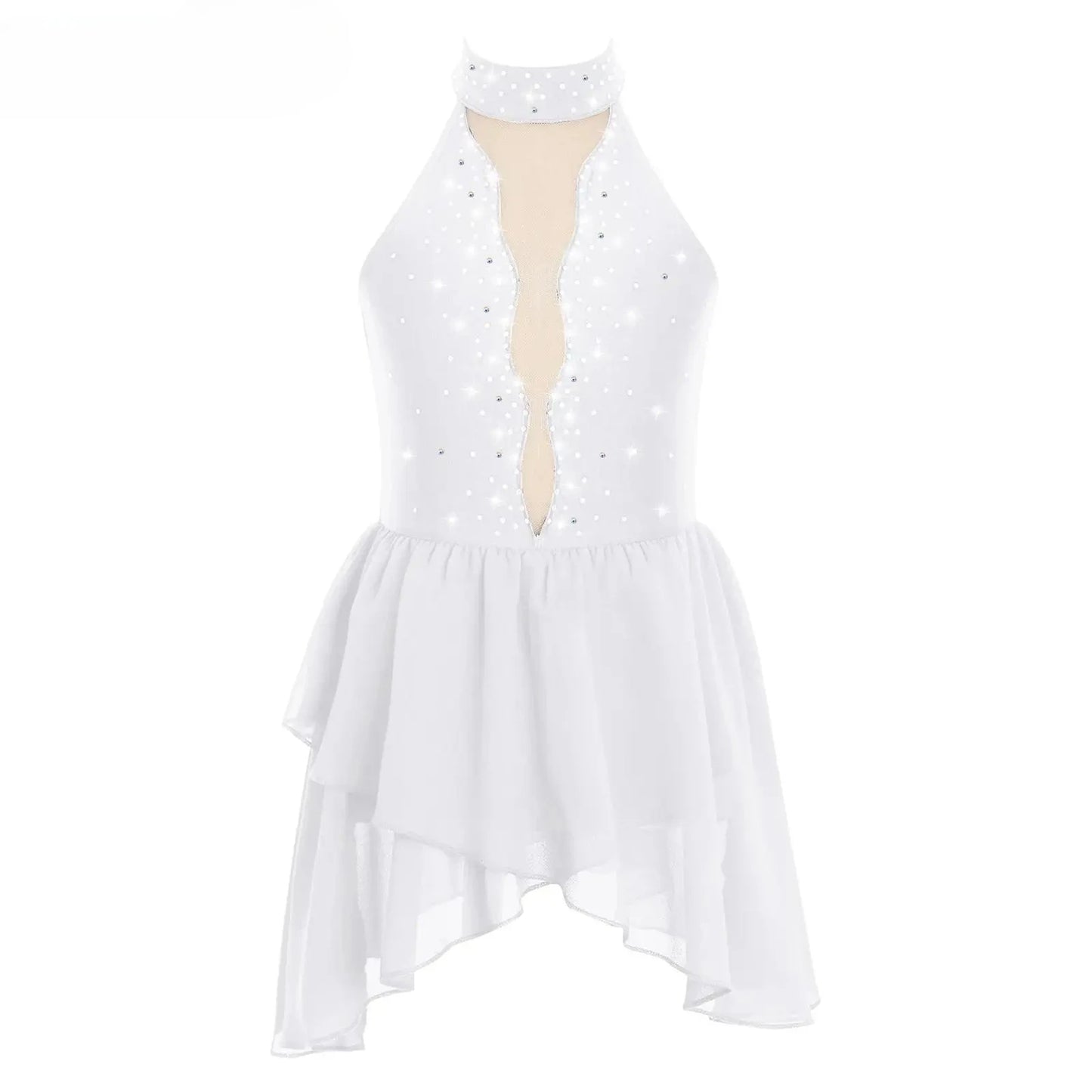 Kids Girls Rhinestone Dance Dress - Ballet Gymnastics Sleeveless Mesh Leotard — view 1 of dance costumes