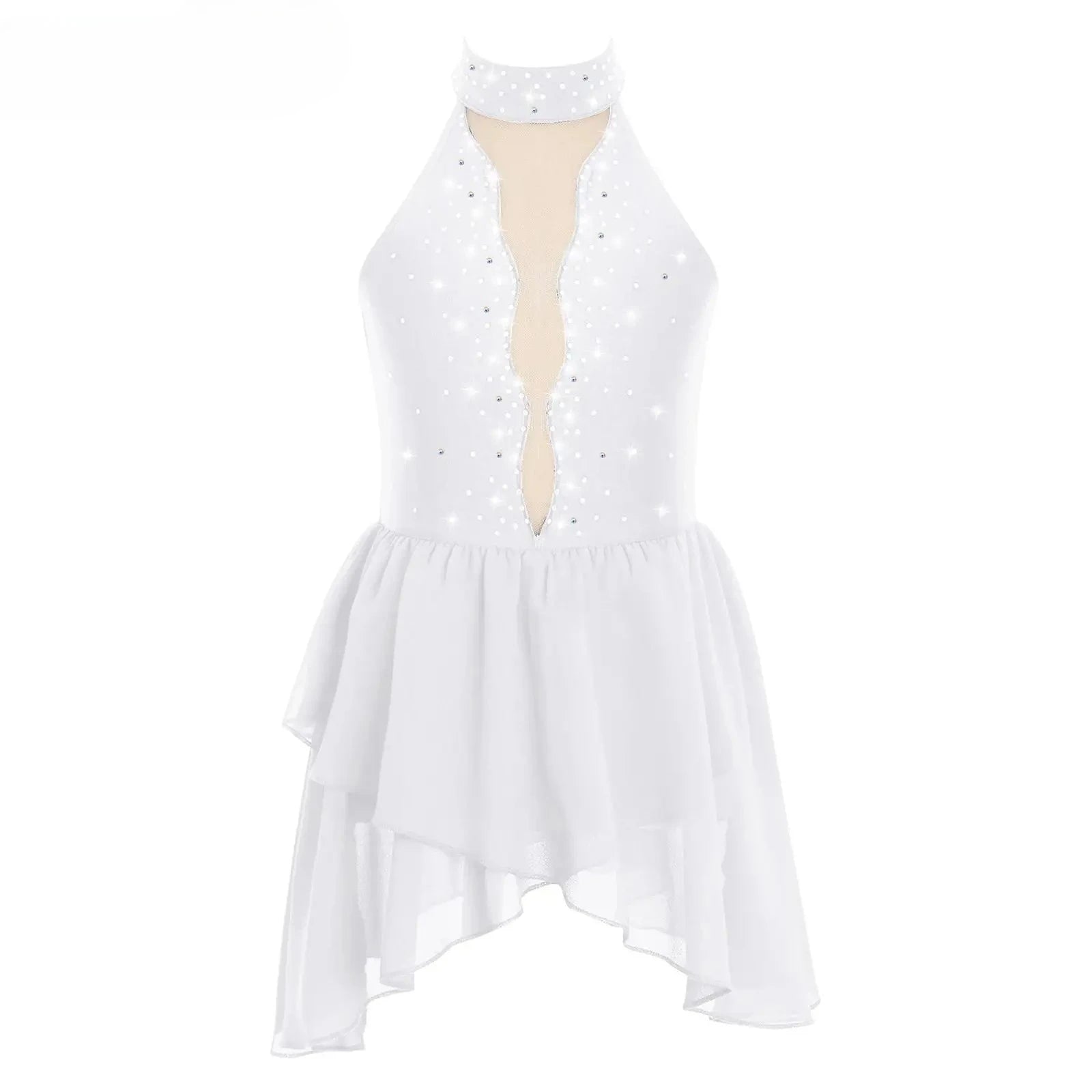 Kids Girls Rhinestone Dance Dress - Ballet Gymnastics Sleeveless Mesh Leotard — view 1 of dance costumes