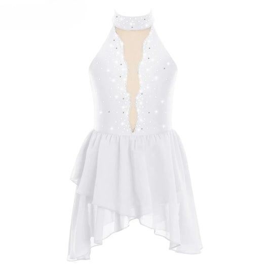 Kids Girls Rhinestone Dance Dress - Ballet Gymnastics Sleeveless Mesh Leotard — view 1 of dance costumes