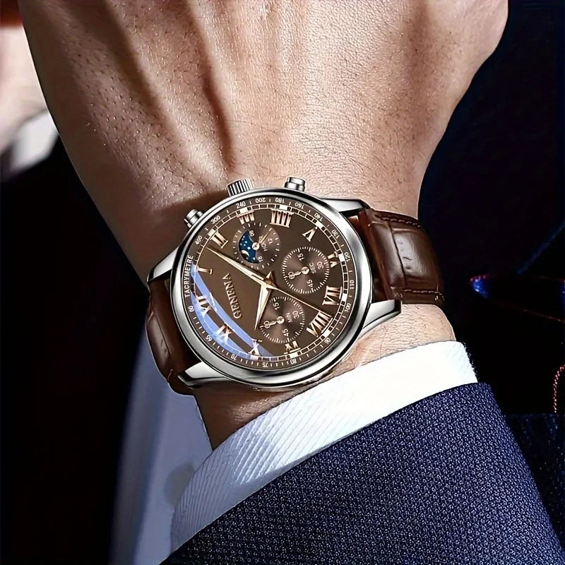 GENEVA Men's Luxury Belt Watch — Round Business Sport Waterproof Quartz Wristwatch — view 2 of watches