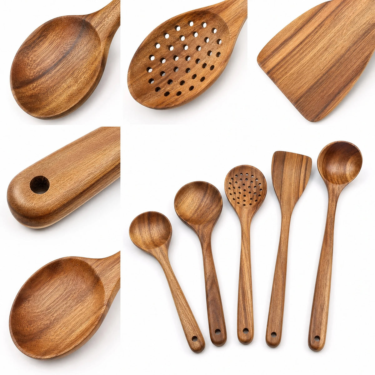 5-Piece Natural Wood Kitchen Utensil Set, Cooking Spoons & Spatulas — product photo 4