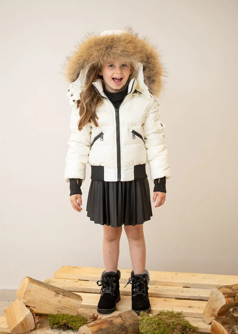 AS Kids' Winter Down Jacket – Bomber Design Coat with Natural Fur