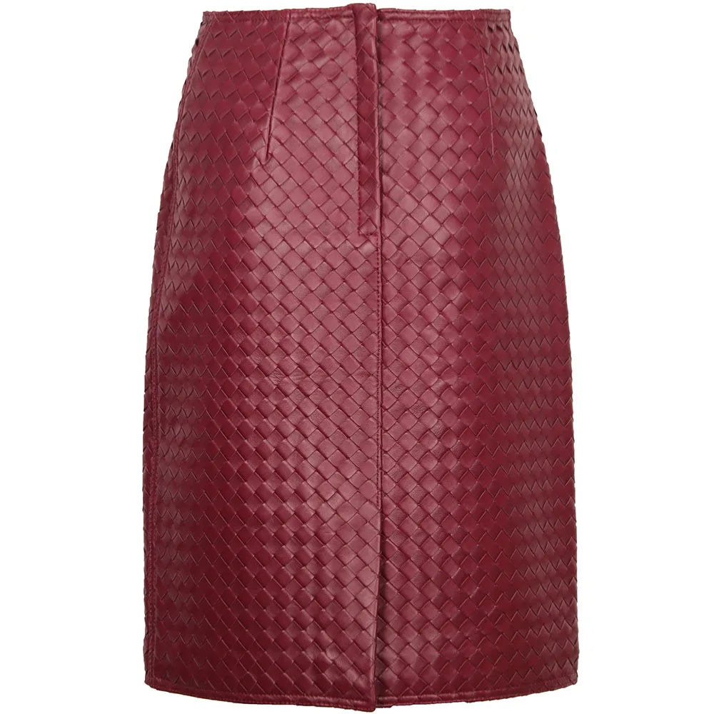 YOLOAgain 2024 Spring New Hand-Woven High Waist Straight Real Leather Skirt Women