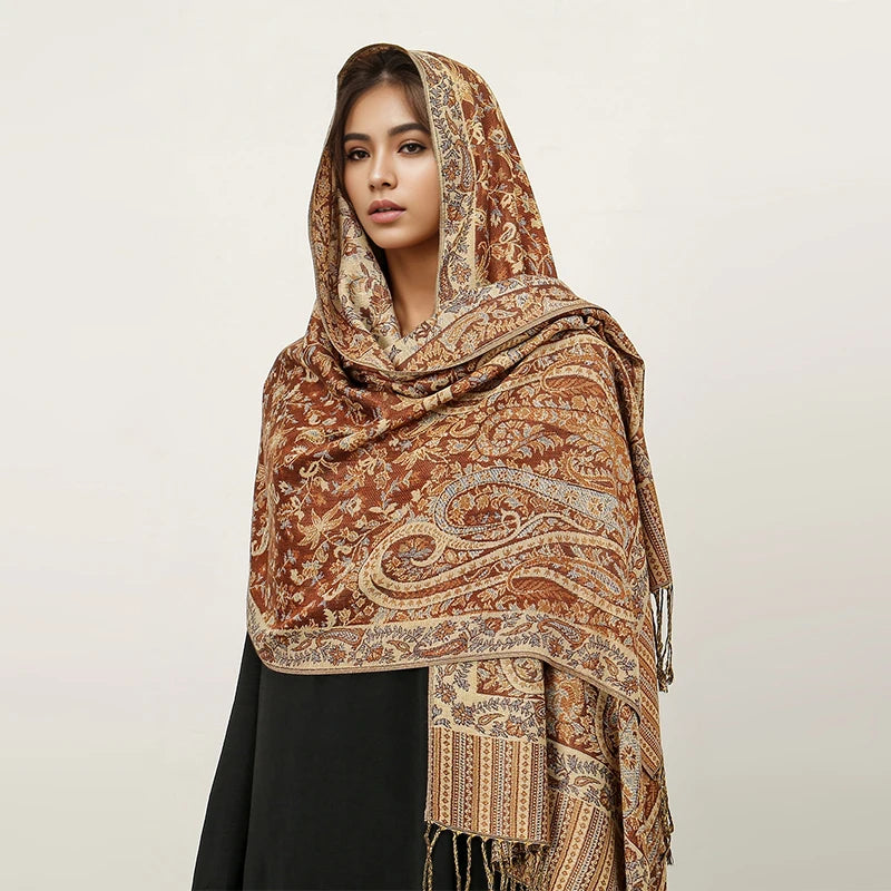 Bohemia Hijab Scarf Pashmina — Cashmere Modest-Fashion Long Shawl, Boho Print Head Wrap — view 19 of scarves & wraps