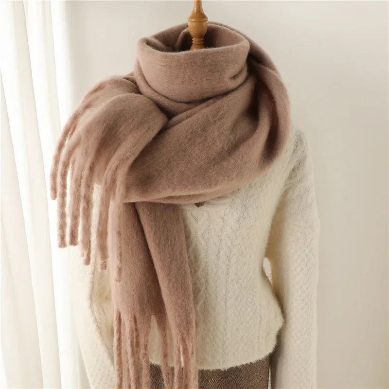 Winter Scarf Women Chunky Tassel — Cashmere Warm Pashmina Blanket Wrap Big Tassel Long Poncho — view 14 of scarves & wraps