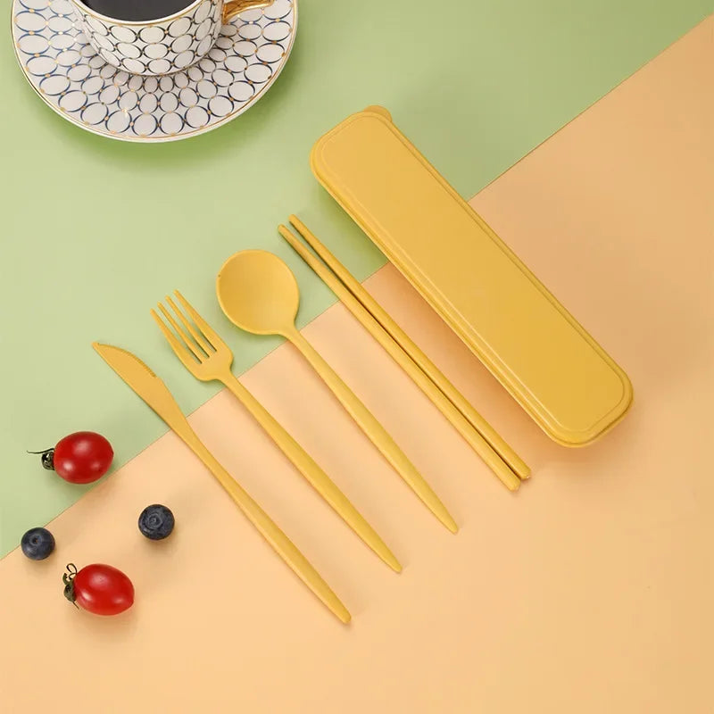 Wheat Straw Portable Cutlery Set &mdash; 4-Piece Reusable Chopstick, Fork, Knife &amp; Spoon — view 6 of dining & tableware