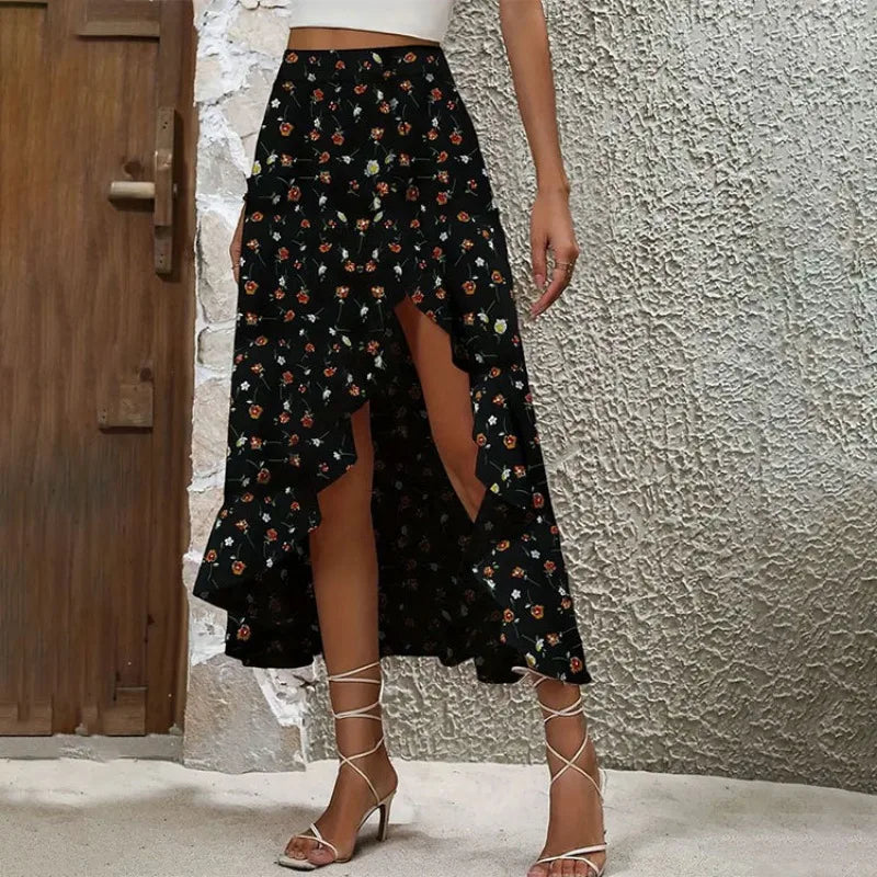 Casual Floral Print Long Skirts For Women 2024 Summer Fashion Women's Split Midi Skirt