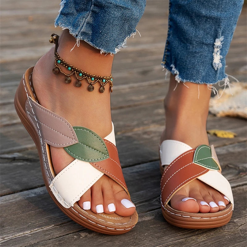 Sandals & Slides — Retro Wedge Slide Sandals, Outdoor Summer Slip-On Wedges — view 3 of sandals & slides