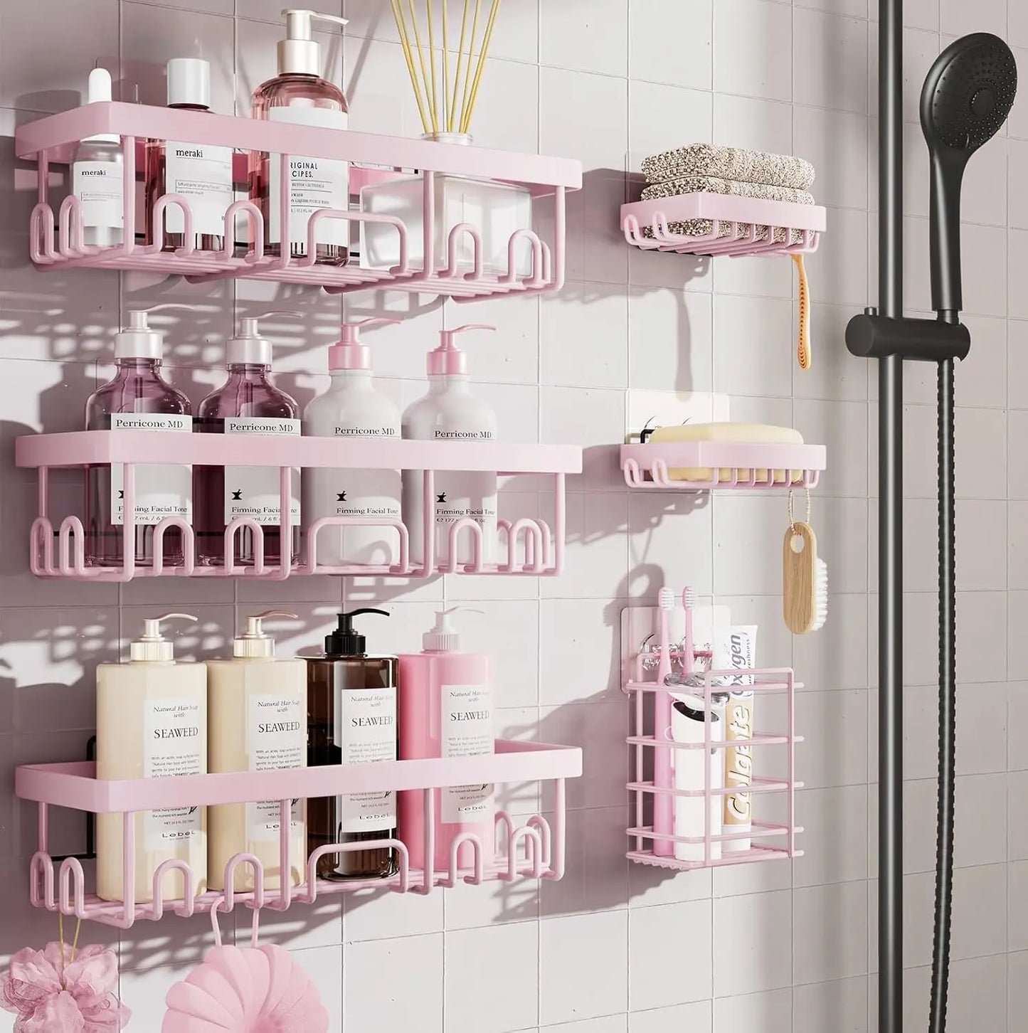 6-Pack Adhesive Shower Caddy Organizer Rack, No-Drill Install — product photo 9