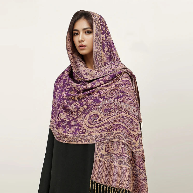 Bohemia Hijab Scarf Pashmina — Cashmere Modest-Fashion Long Shawl, Boho Print Head Wrap — view 17 of scarves & wraps