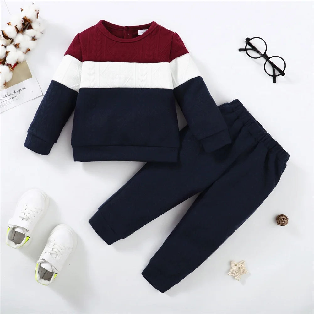 1-6 Years Boys’ 2-Piece Clothes Set – Color Block Sweater + Pants