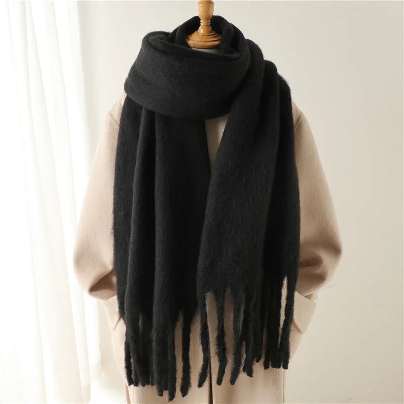 Winter Scarf Women Chunky Tassel — Cashmere Warm Pashmina Blanket Wrap Big Tassel Long Poncho — view 1 of scarves & wraps
