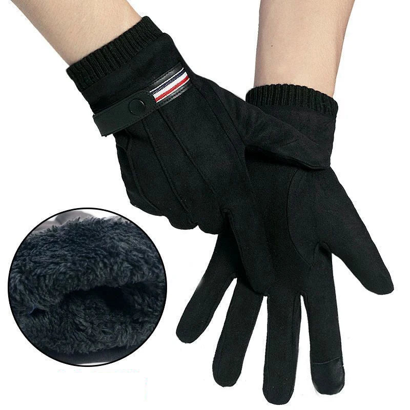 Velvet-Lined Suede Cycling Gloves — Windproof Touchscreen Winter Driving Gloves for Men — view 4 of gloves