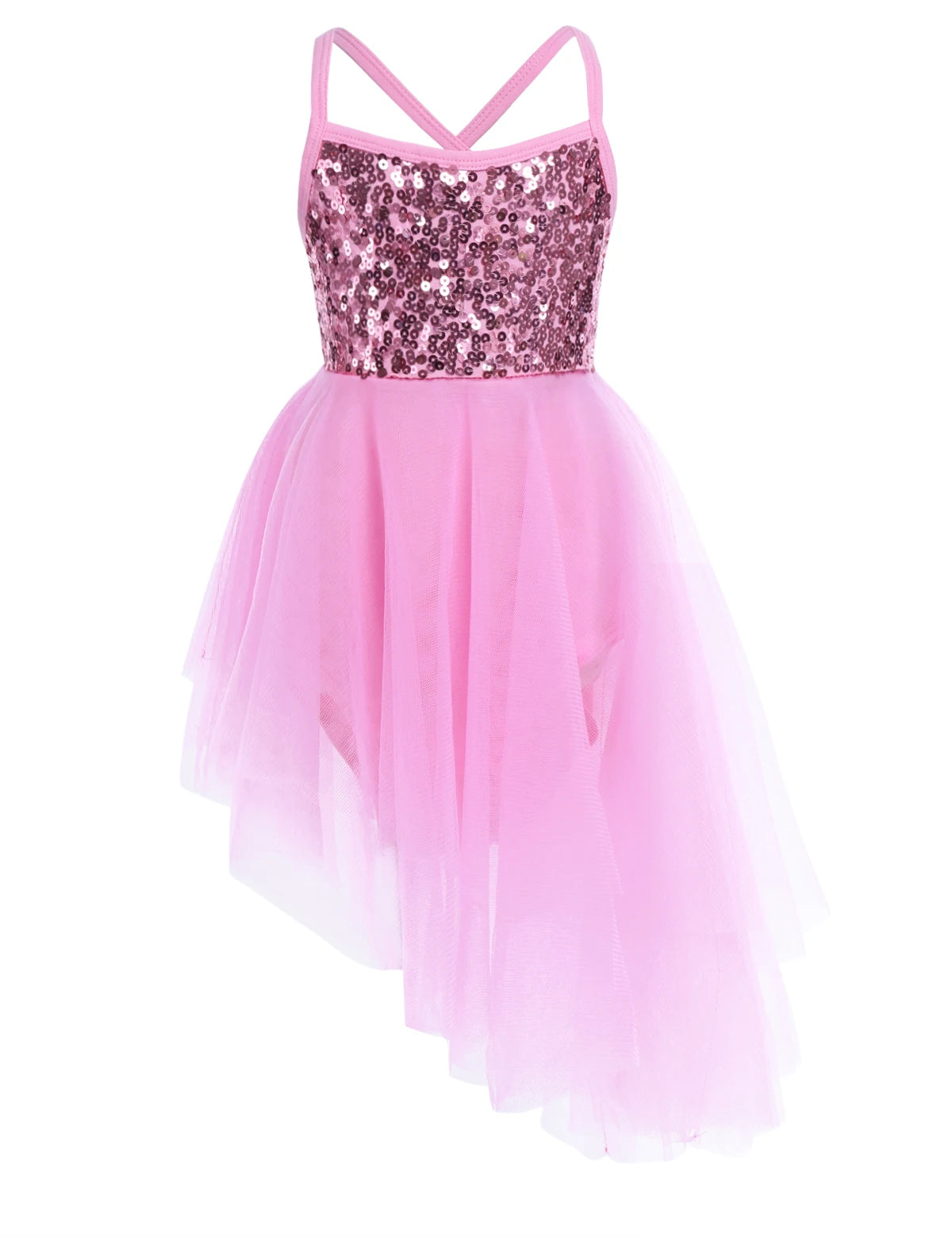 Kids Girls Sequin Ballet Tutu Hi-Lo Dress - Fairy Leotard Costume — view 6 of dance costumes