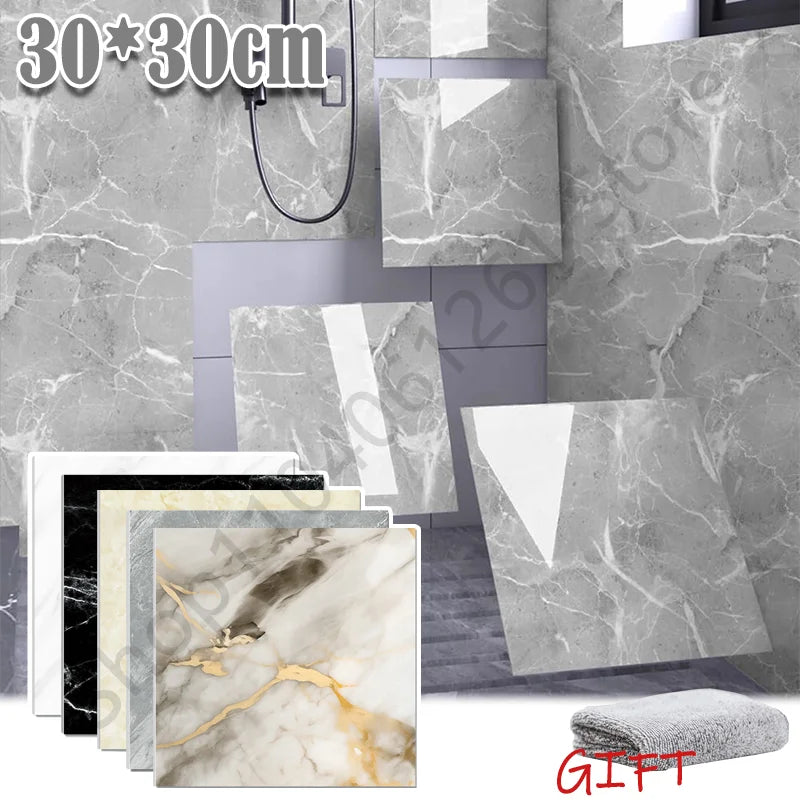 PVC Marble Peel-and-Stick Wall & Tile Stickers (10–50PCS) – Waterproof Self-Adhesive Floor & Backsplash Decor