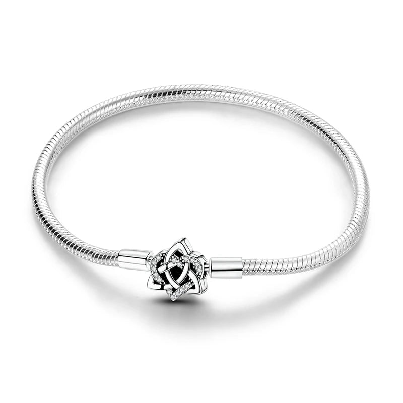 Pearl & Heart Charm Sterling Silver Bracelet 17-20cm — 925 DIY Fit Beads
