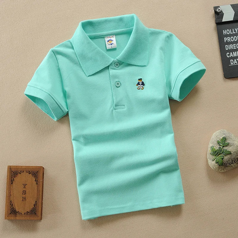 Children Polo T-Shirt Summer Boys Short Sleeved Tees Kids Clothing Fashion Teens Elastic Sportswear Boy Girl Cartoon Cotton Tops