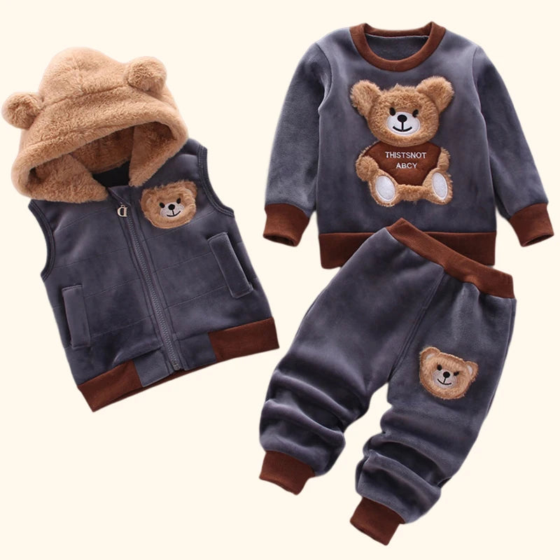 3Pcs Set Children Clothing Thicken Warm Hooded Outwear Children Sets Three-Piece Outfits