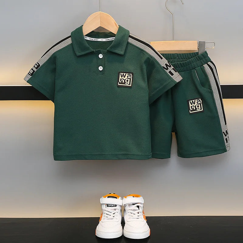 New Kids Letter Print Polo T-shirt Shorts 2Pcs/Sets New Fashion Baby Boys Girl Clothing Children Tracksuits 0-5 Years