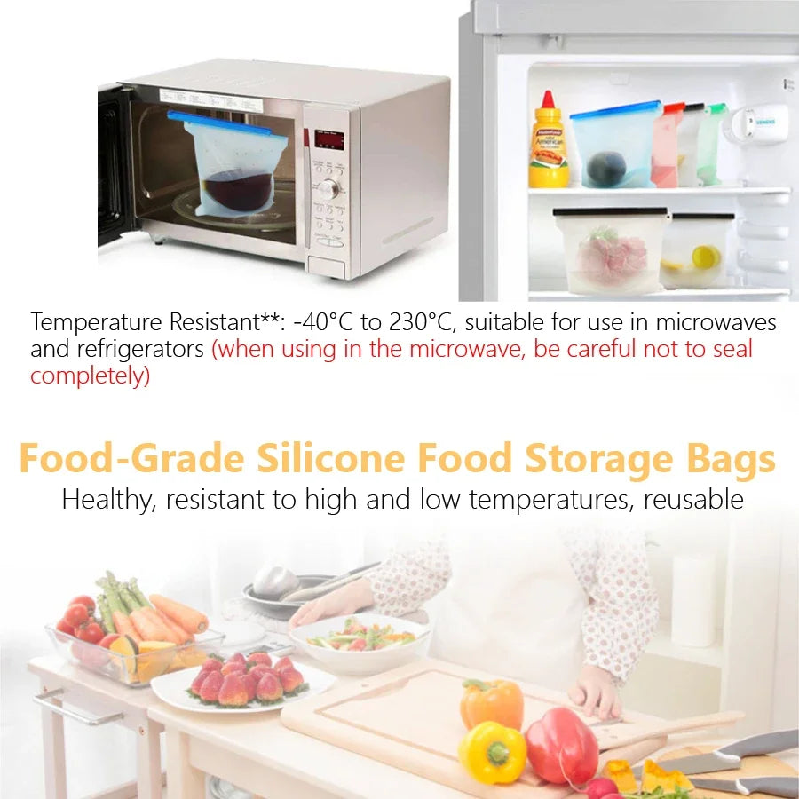 Art lalic 1000ml Reusable Silicone Food Storage Bag – Airtight Leakproof Zip Seal Freezer & Lunch Bag (4 Colors)