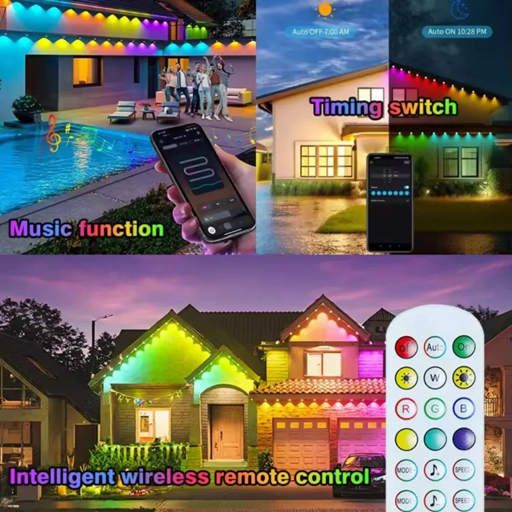 Smart Permanent Outdoor Eaves Lights IP67 – App & Remote Roofline Lights with Music Sync