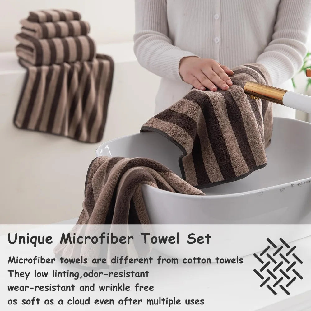 Bath Towels Family Set 18-Piece — Brown Cabana Stripe, 6 Bath Sheets + 6 Hand Towels + 6 Washcloths — view 5 of bath & towels