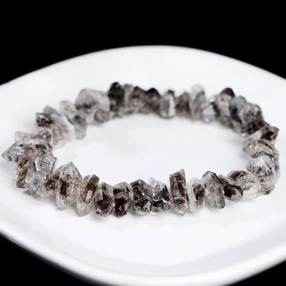 Crystal & Gemstone Herkimer Diamond Bracelet — Double-Pointed Quartz Hand Chain Jewelry — view 2 of crystal & gemstone