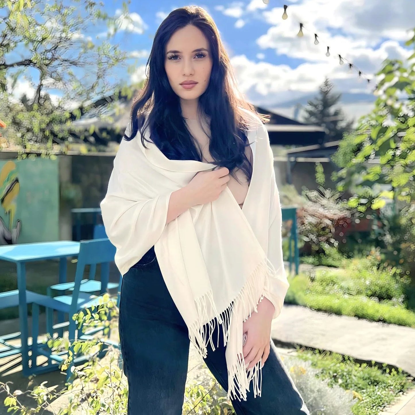 Pashmina Shawl Wrap Evening — Travel & Wedding Blanket Scarf, Drape-Anywhere Statement — view 4 of scarves & wraps