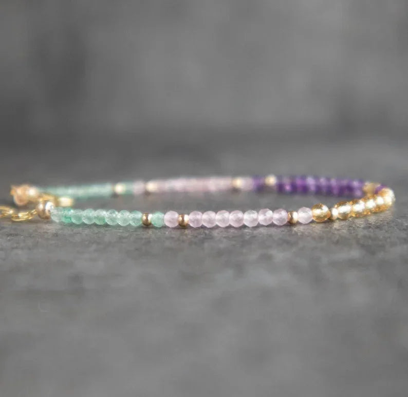 Crystal & Gemstone Anti-Anxiety Bracelet — Rose Quartz, Amethyst, Aventurine & Citrine Healing Beads — view 2 of crystal & gemstone