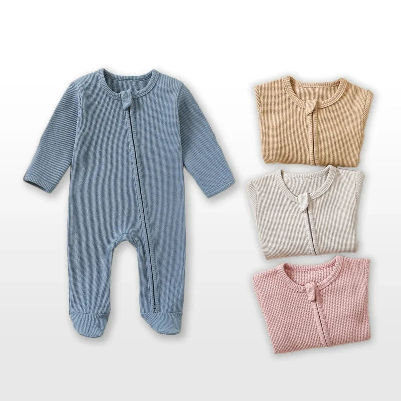 Organic Cotton Waffle Baby Romper - Zipper Jumpsuit for Boys & Girls — view 1 of baby rompers