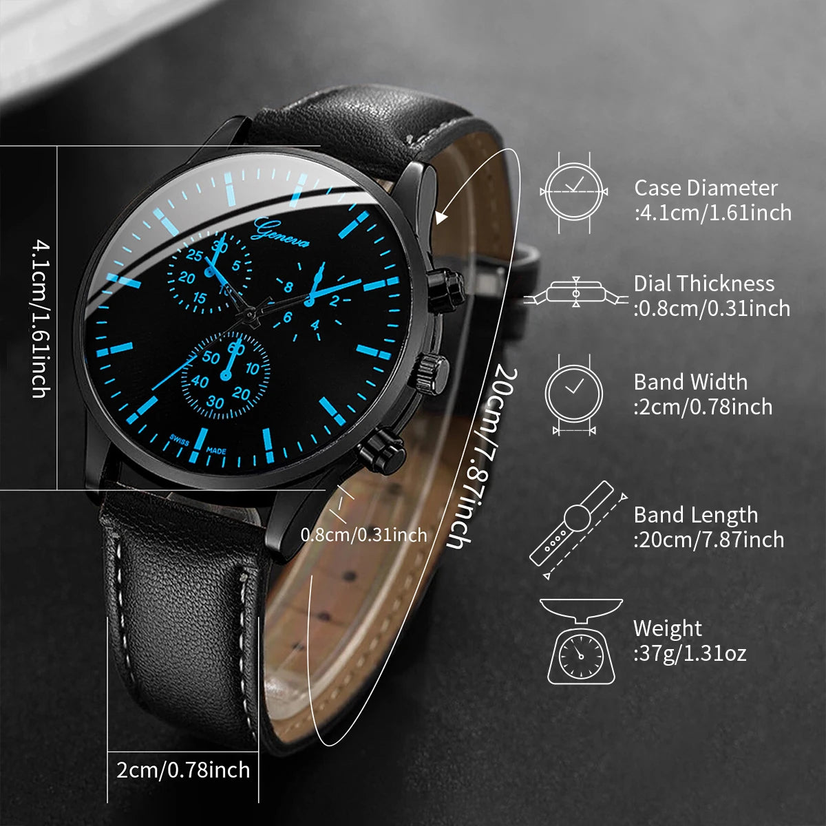 Men's 3pc Business Watch Gift Set — Leather Quartz Wristwatch, Necklace & Bracelet — view 4 of watches