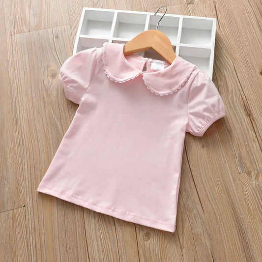 Winter Girls Clothes Short Sleeve T-shirt Tops Cotton Solid Round Neck Casual Bottoming